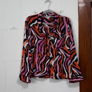 Diane von Furstenberg Target Zebra Print Button Down Pajama Top Pink Orange M